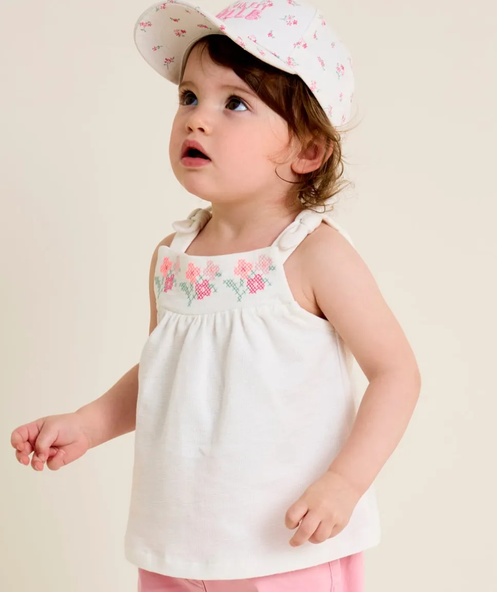 Débardeur bébé fille broderies fleuries