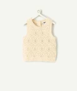 Débardeur fille en crochet écru