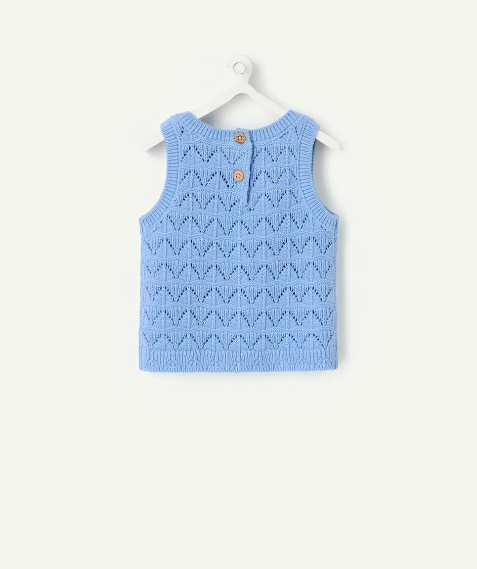 Débardeur fille en maille ajouré bleu