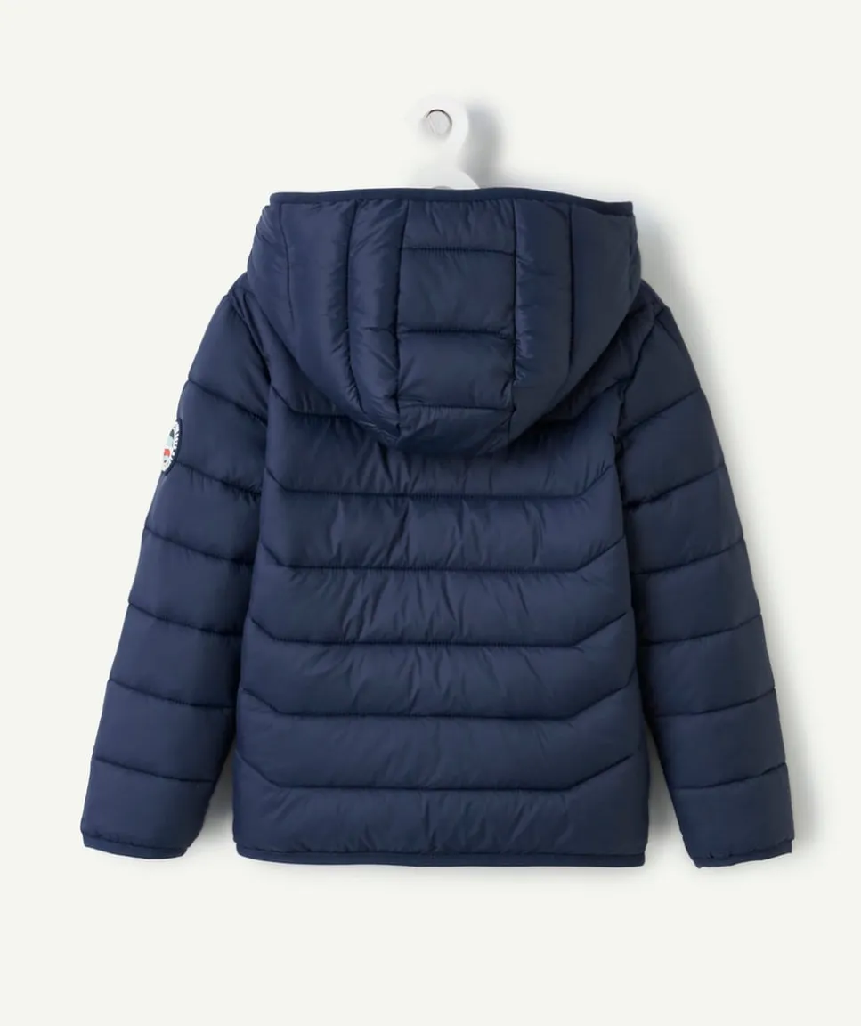 Doudoune à capuche garçon en fibres recyclées bleu marine