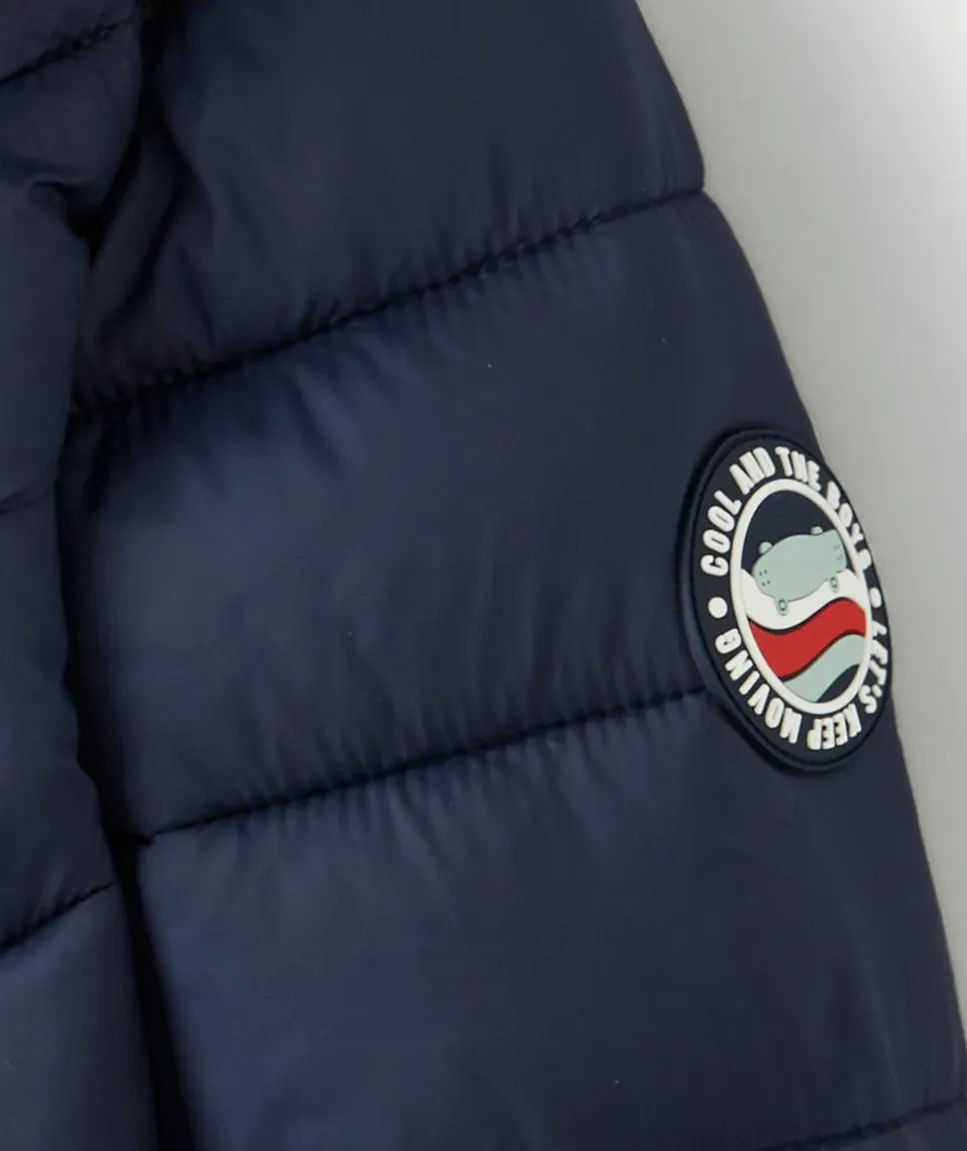 Doudoune à capuche garçon en fibres recyclées bleu marine
