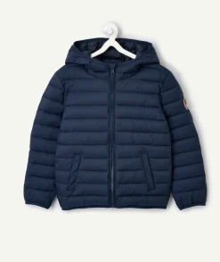 Doudoune à capuche garçon en fibres recyclées bleu marine