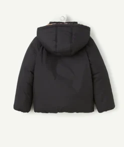 Doudoune noire fille à capuche imprimé léopard