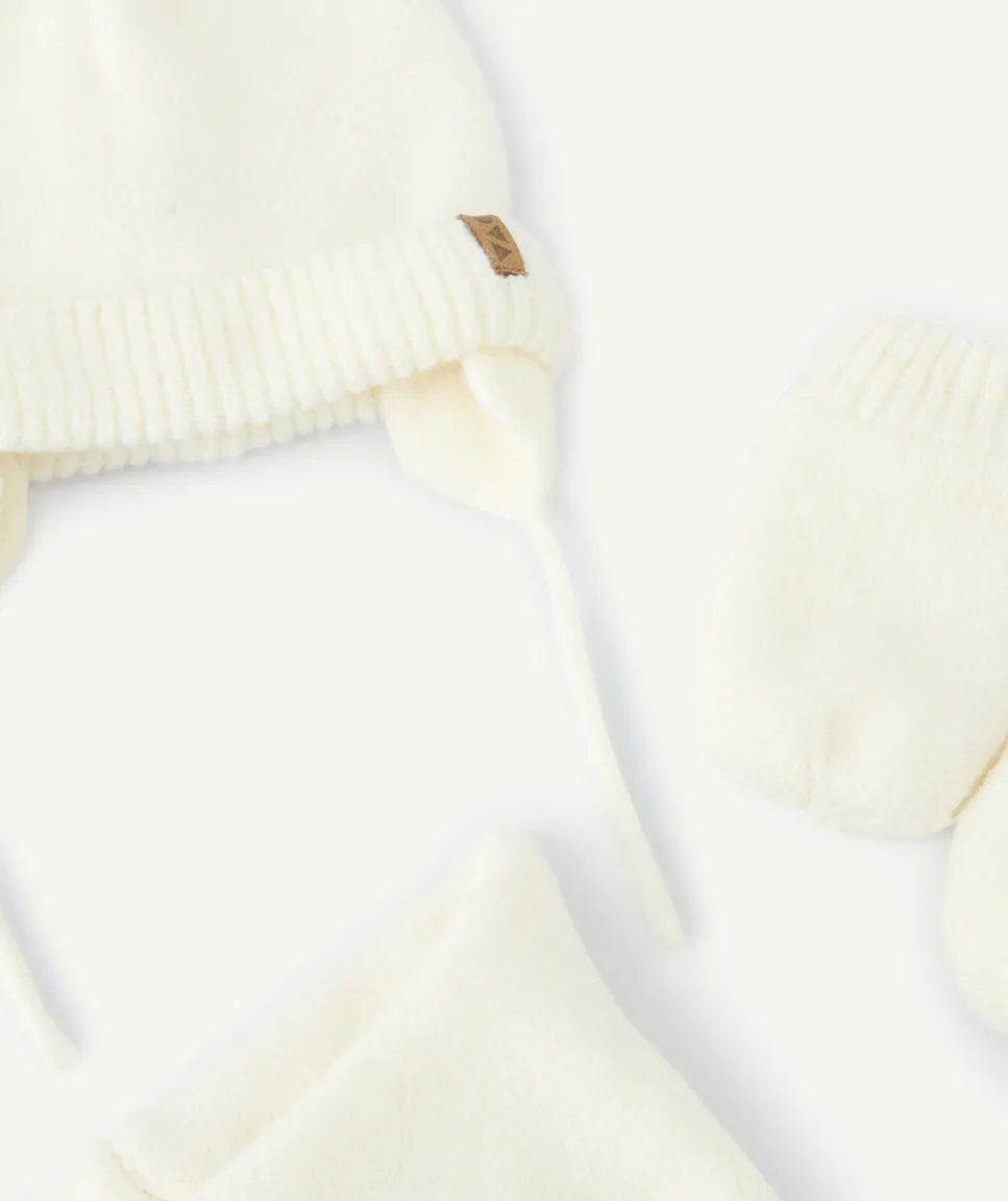 Ensemble bonnet, moufles et snood bébé fille blanc