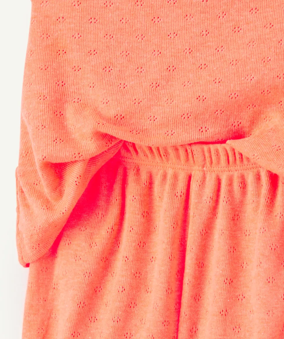 Ensemble manches courtes bébé fille en maille orange fluo