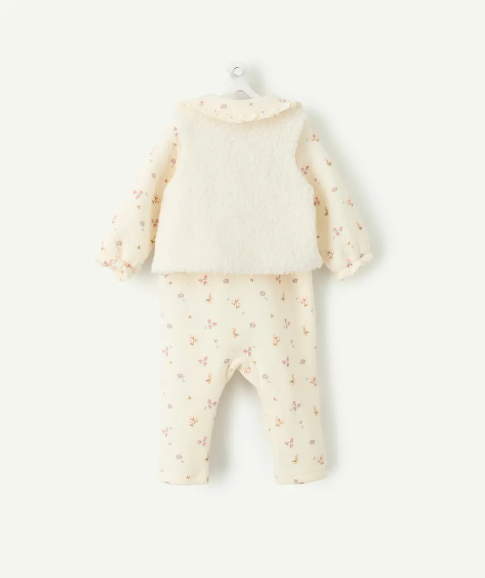 Ensemble naissance fille écru imprimé fleuri