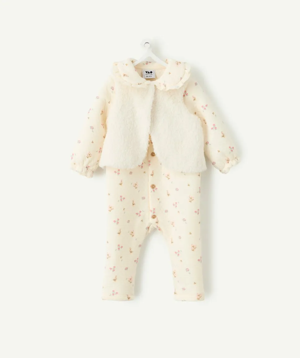 Ensemble naissance fille écru imprimé fleuri