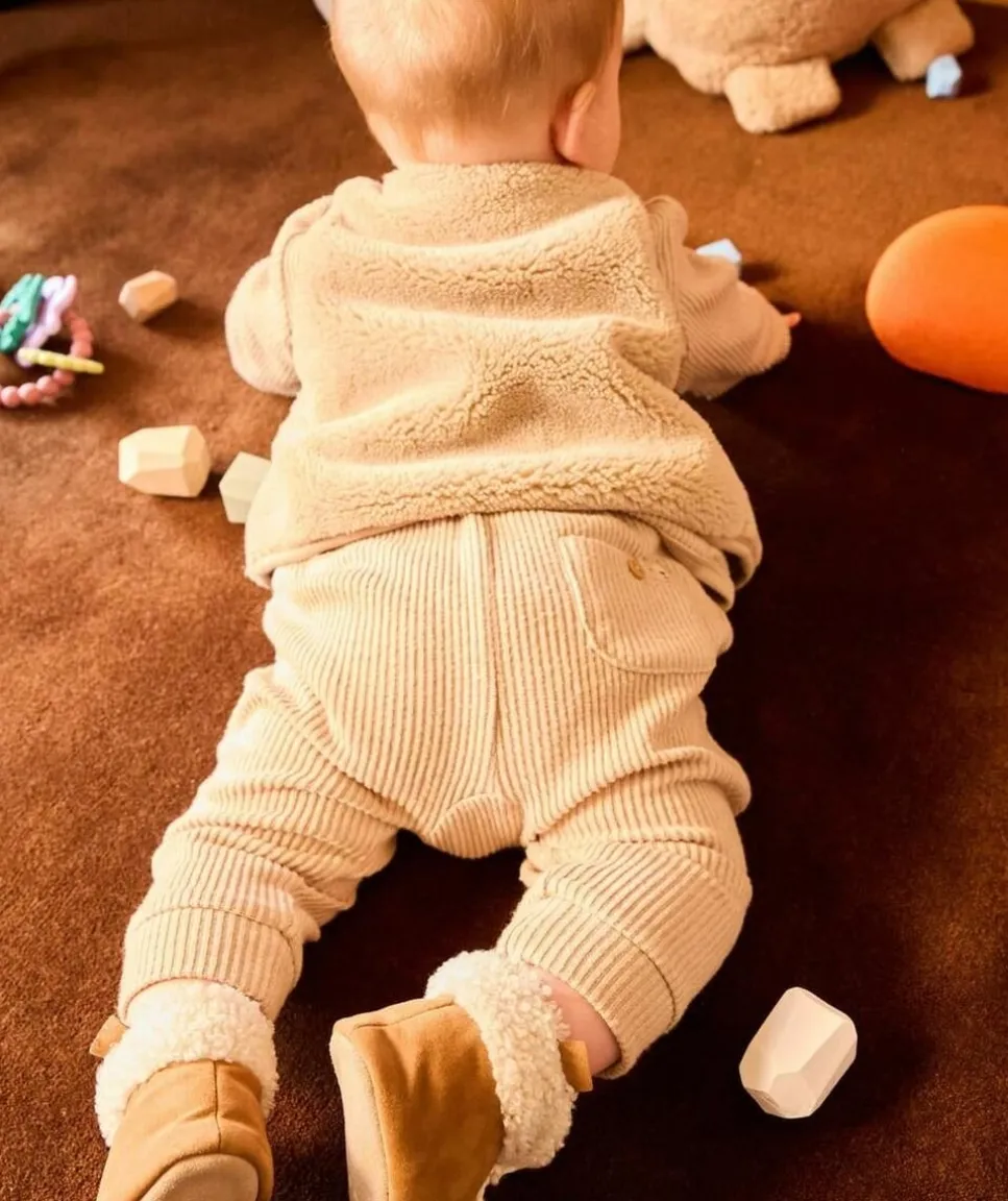 Ensemble naissance garçon beige imprimé oursons