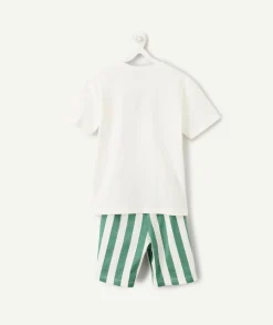 Ensemble pyjama rayé vert et blanc