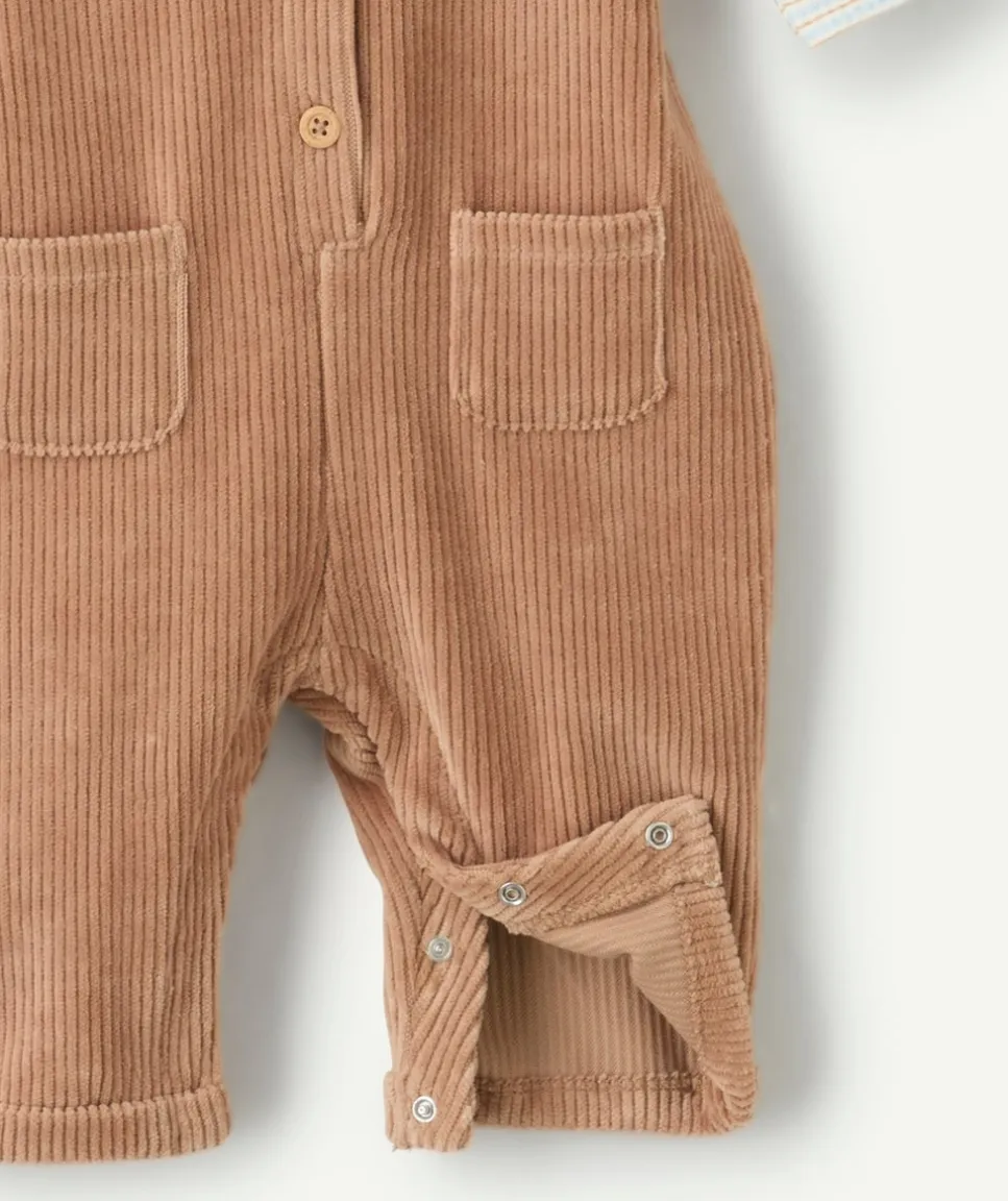 Ensemble salopette naissance garçon camel effet velours