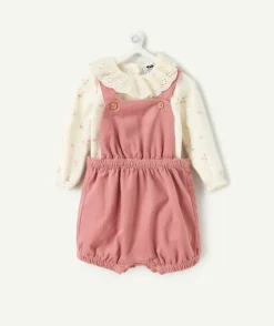 Ensemble salopette naissance fille rose