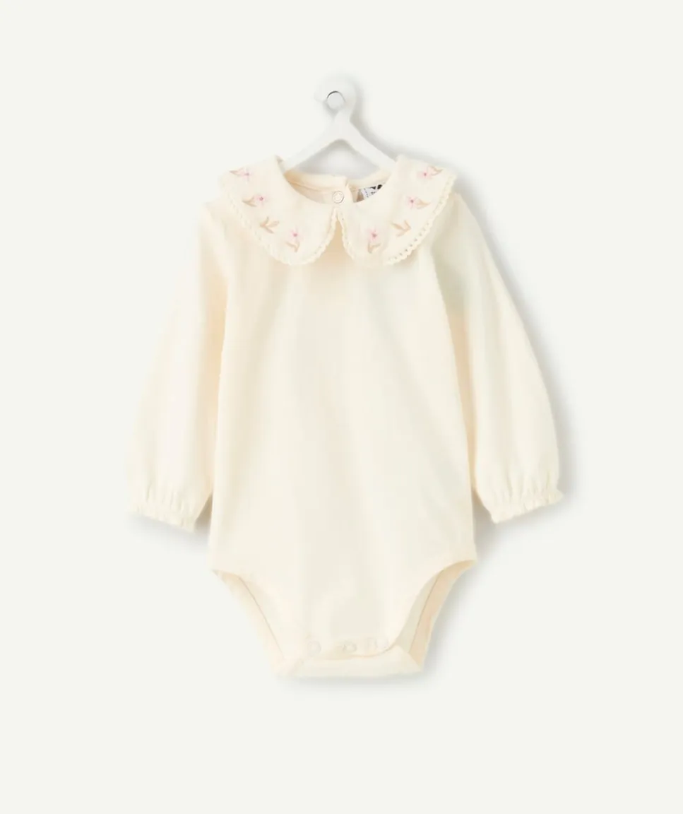 Ensemble salopette naissance fille beige et écru