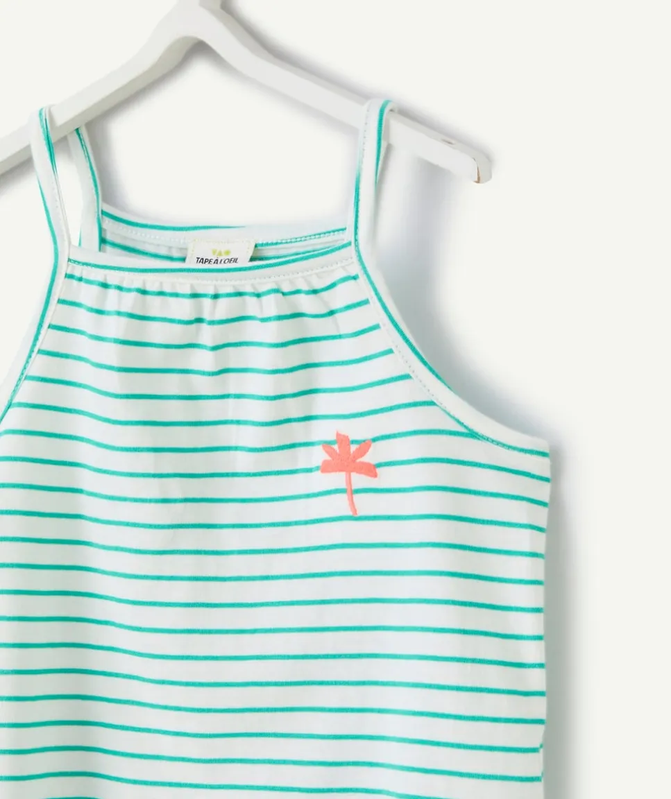 Ensemble top et short bébé fille en coton bio imprimé à rayures vert et blanc