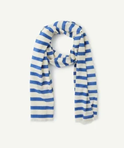 Foulard garçon en coton écru et à rayures bleues