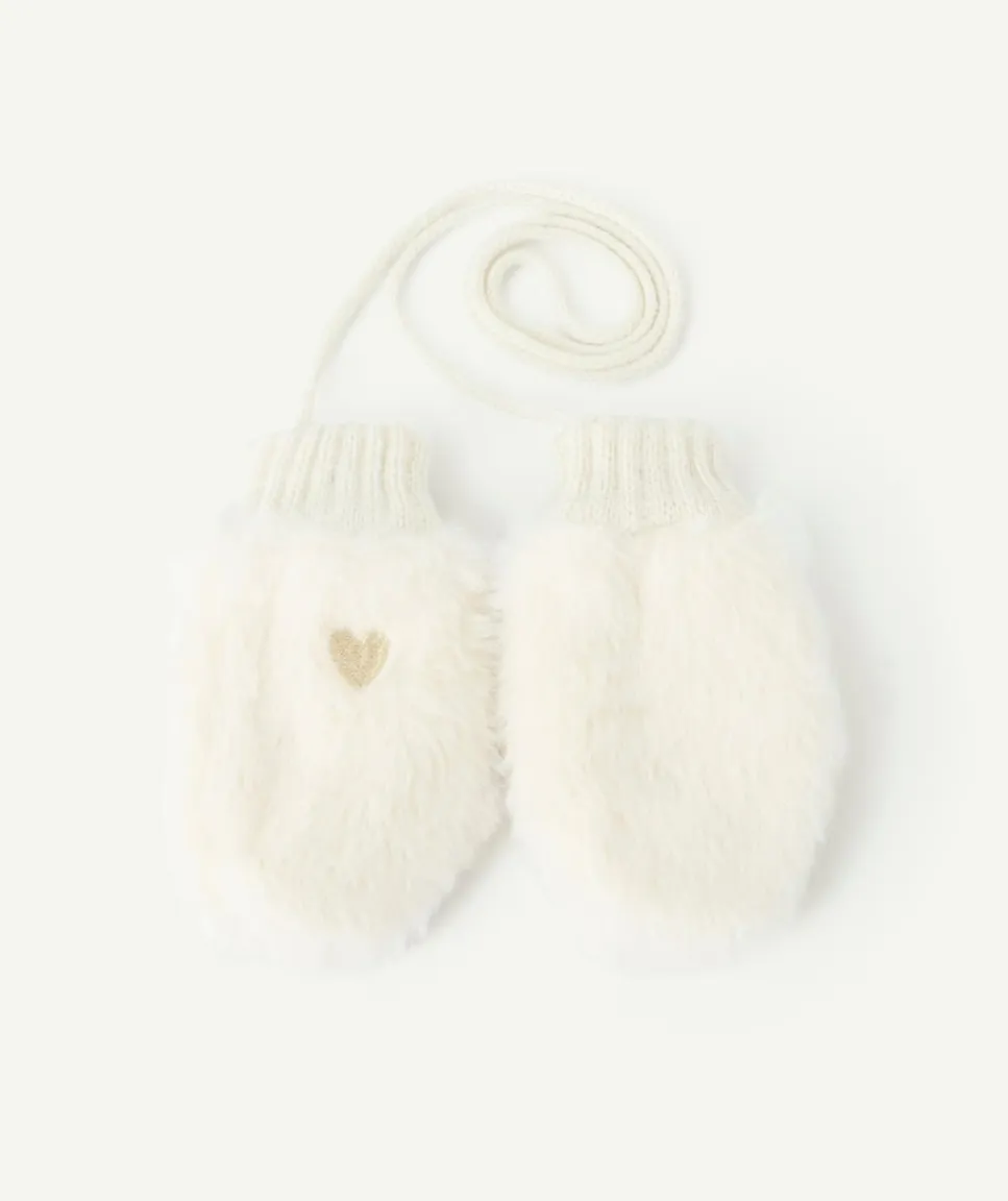 Gants bébé fille blancs fourrés cœur