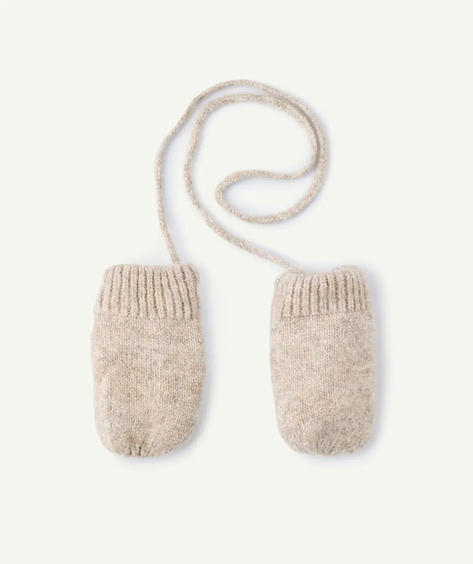 Gants bébé fille maille beige avec lien