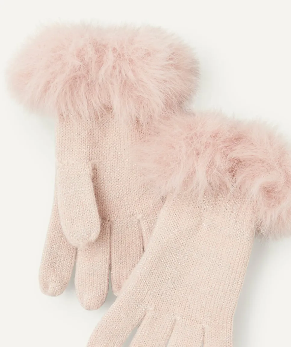 Gants fille avec fourrure rose
