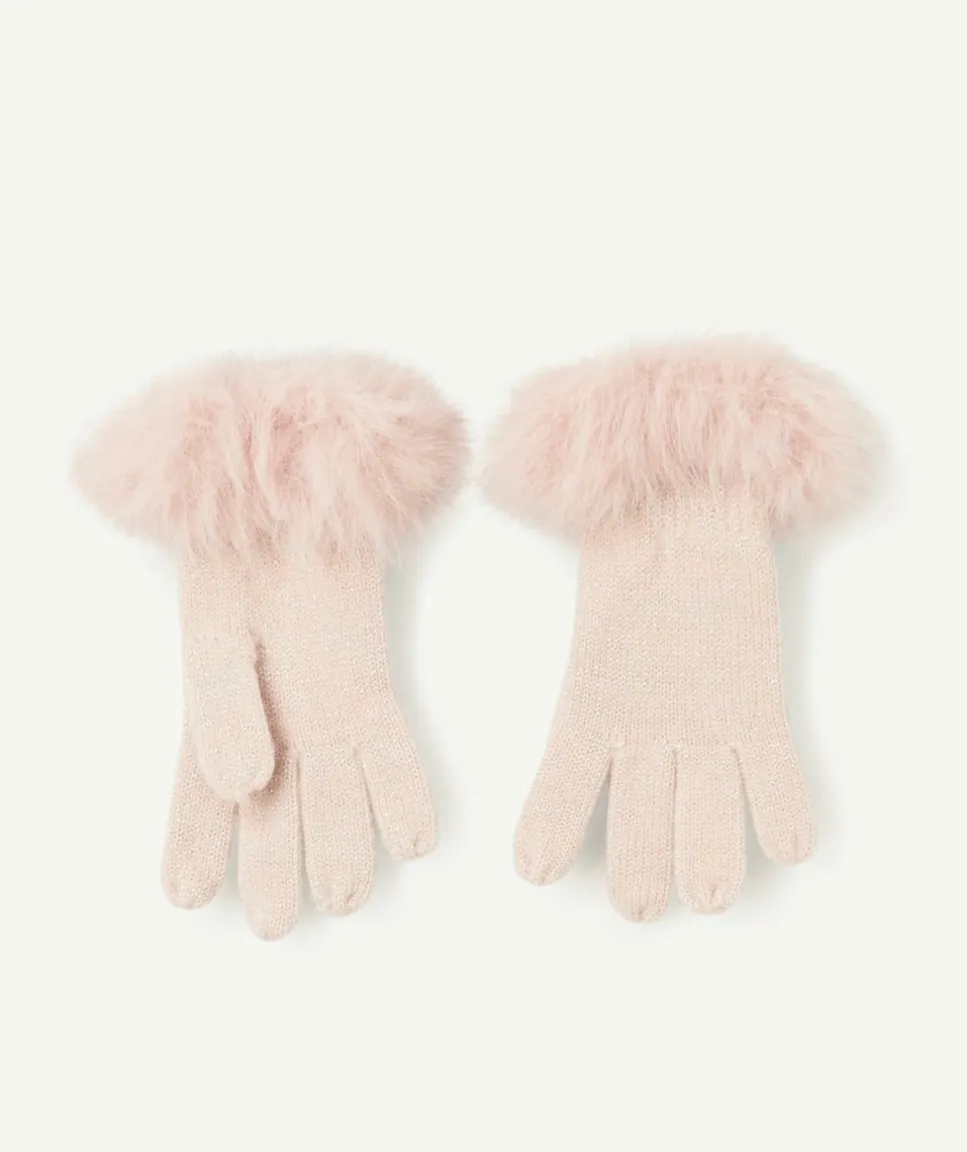Gants fille avec fourrure rose
