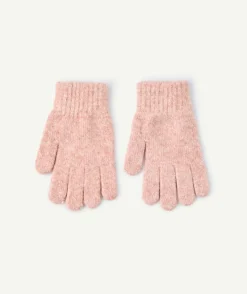 Gants fille maille douce rose chiné