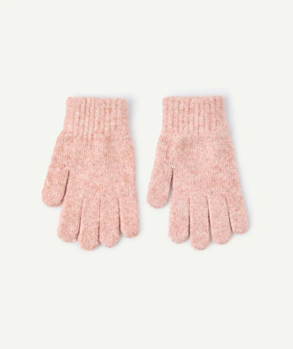 Gants fille maille douce rose chiné