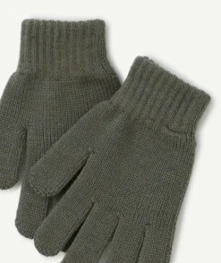 Gants garçon en maille kaki