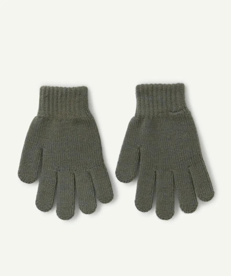 Gants garçon en maille kaki