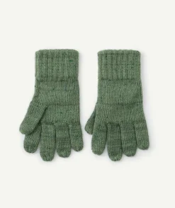 Gants tricotés garçon en coton bio vert