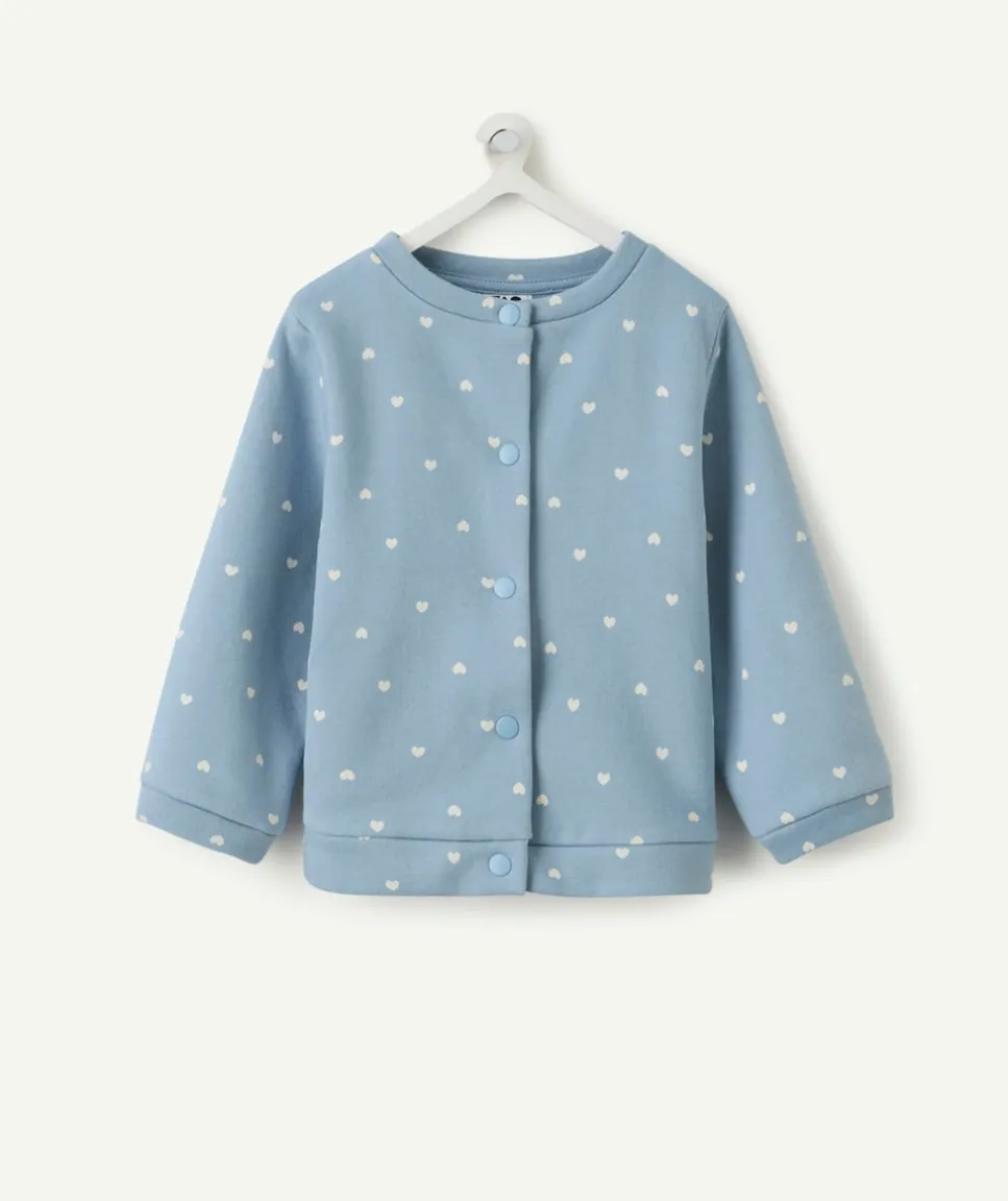 Gilet bébé fille bleu imprimé coeurs