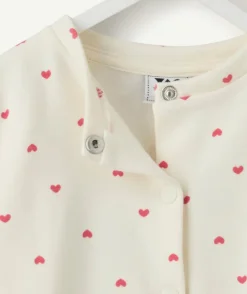 Gilet bébé fille écru imprimé cœurs