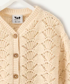 Gilet bébé fille maille ajourée écru