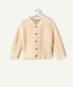 Gilet bébé fille maille ajourée écru