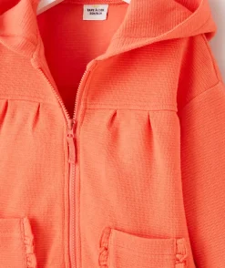 Gilet à capuche bébé fille corail avec poche à volants