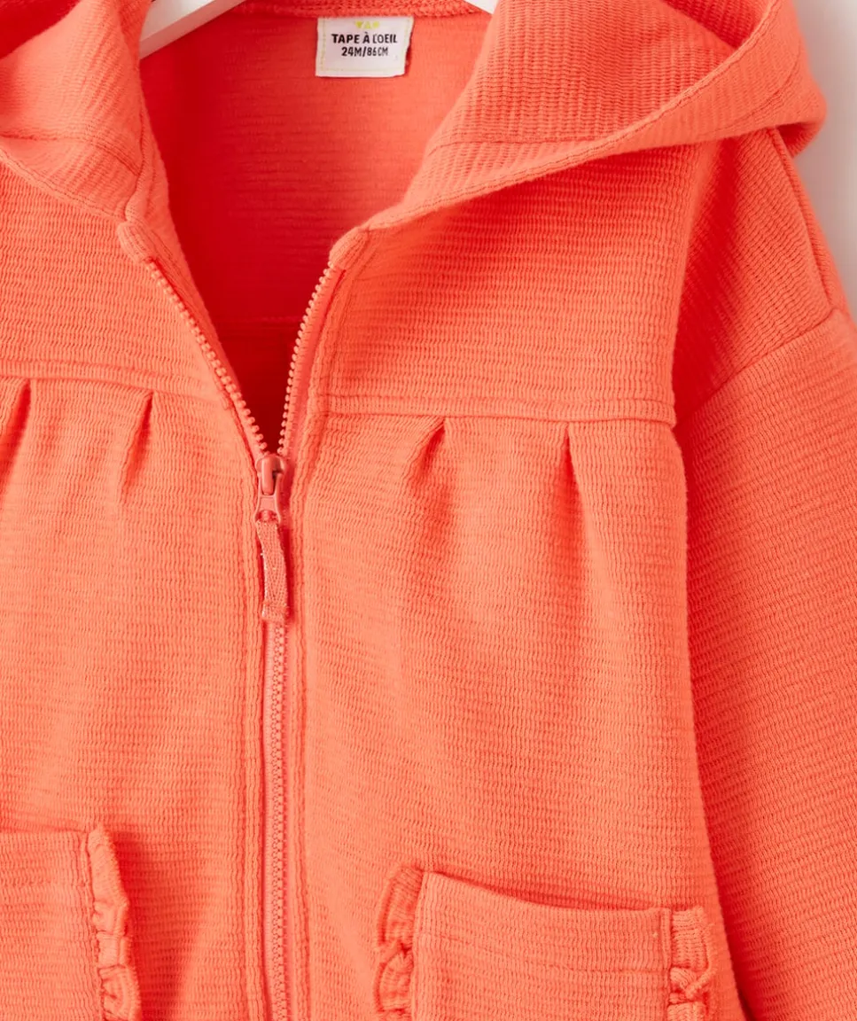 Gilet à capuche bébé fille corail avec poche à volants