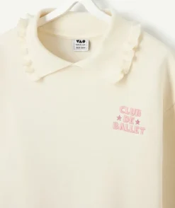 Gilet fille écru col volant message