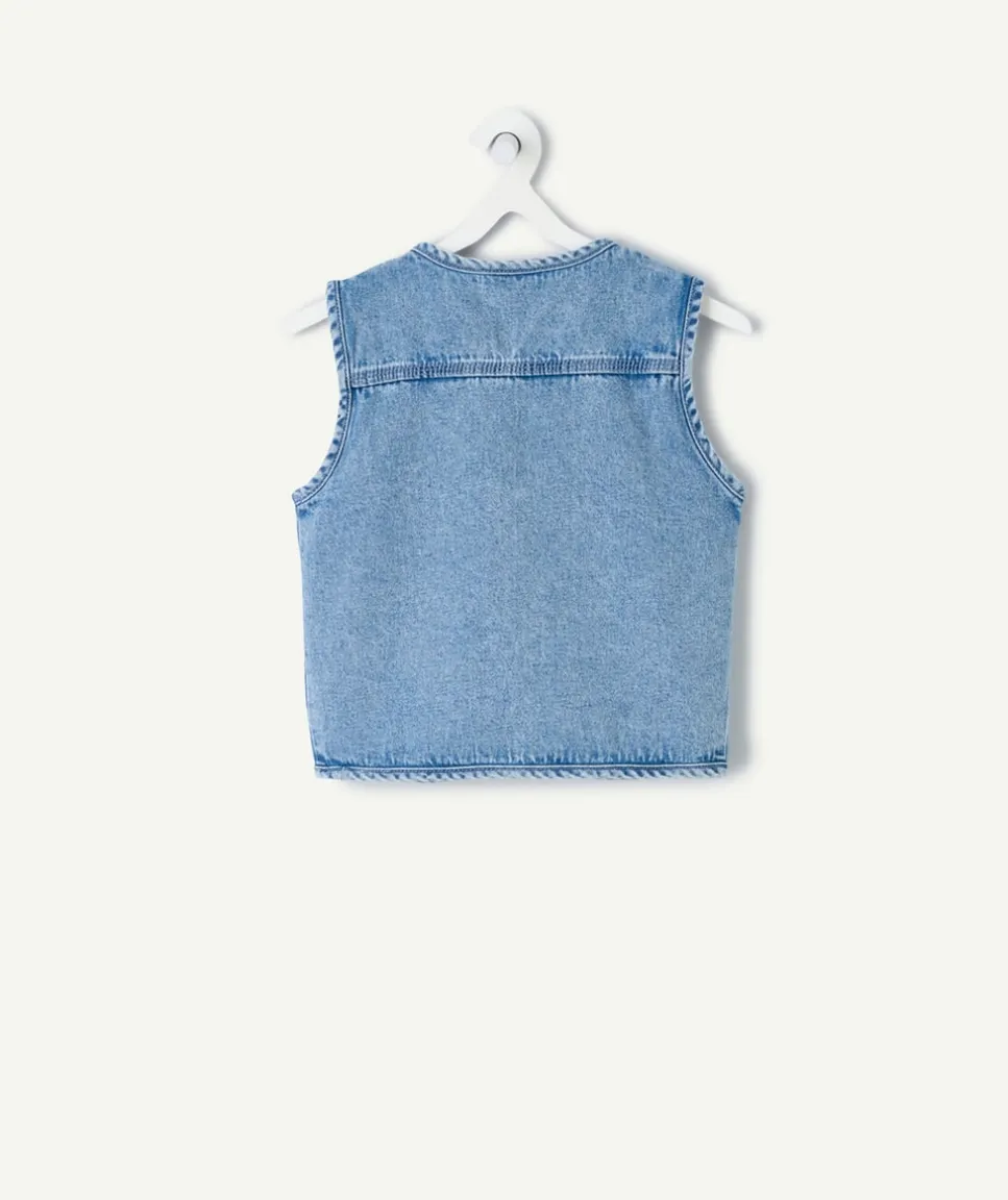 Gilet fille denim bleu