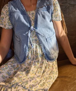 Gilet fille denim bleu