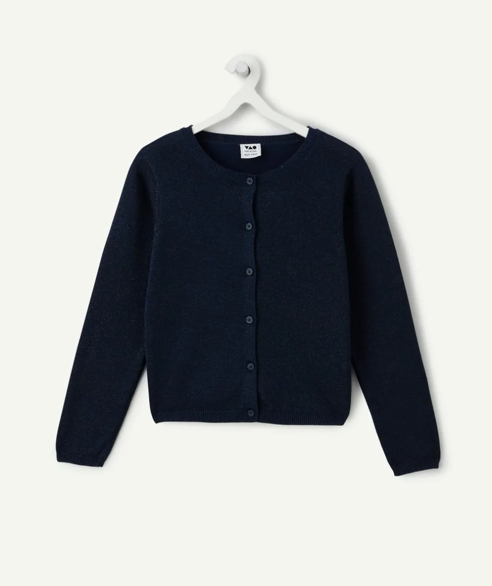 Gilet fille maille bleu marine boutonné
