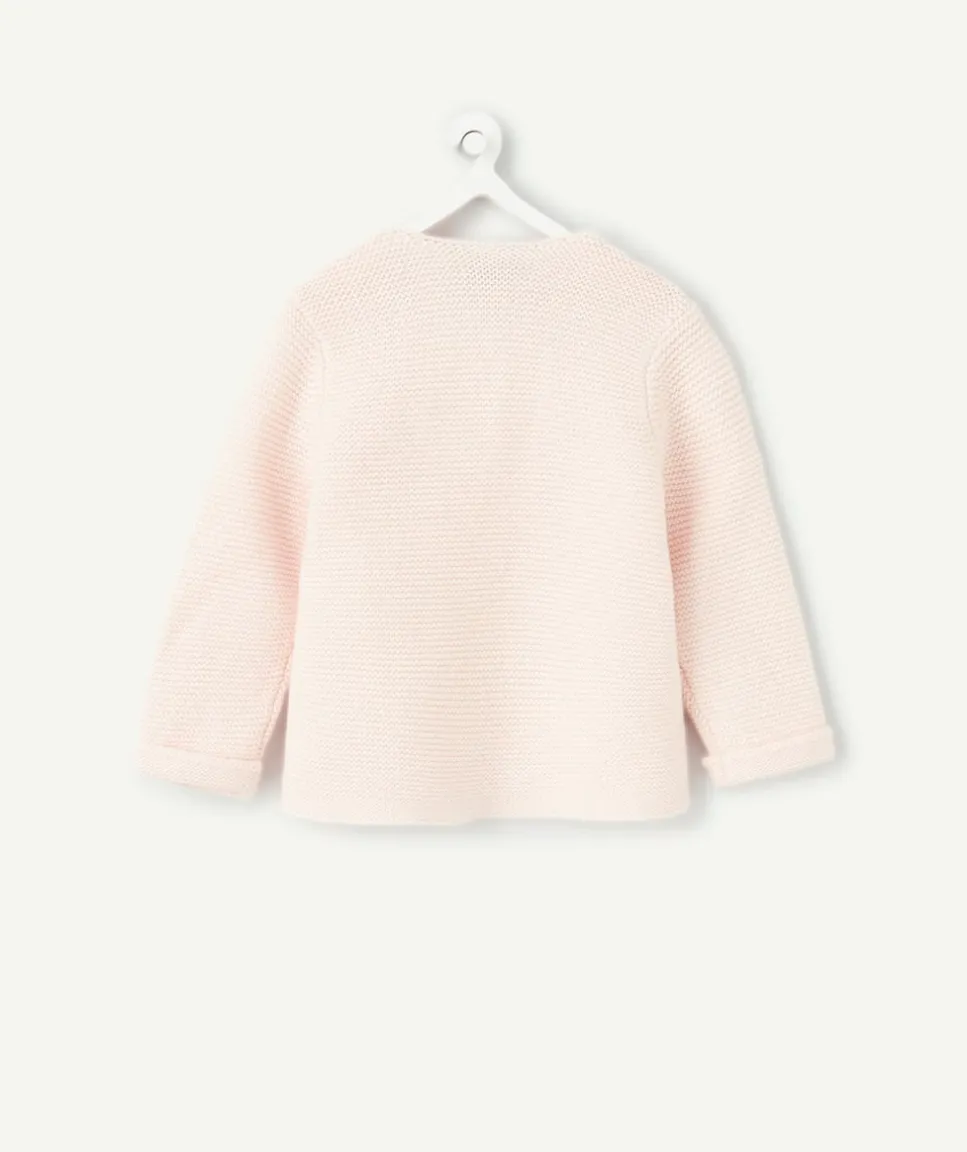 Gilet naissance fille en maille rose pâle