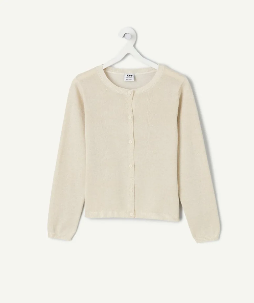 Gilet pour fille blanc col rond avec boutons
