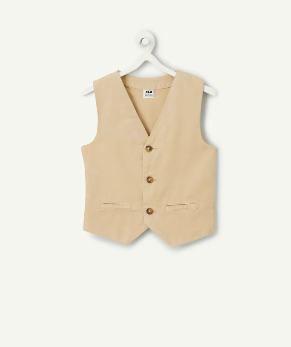 Gilet sans manche garçon beige à boutons