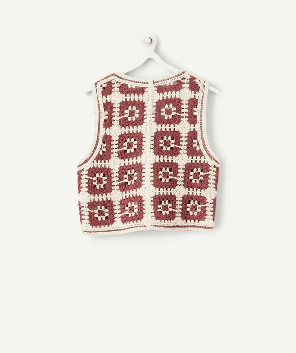 Gilet sans manches crochet fille écru