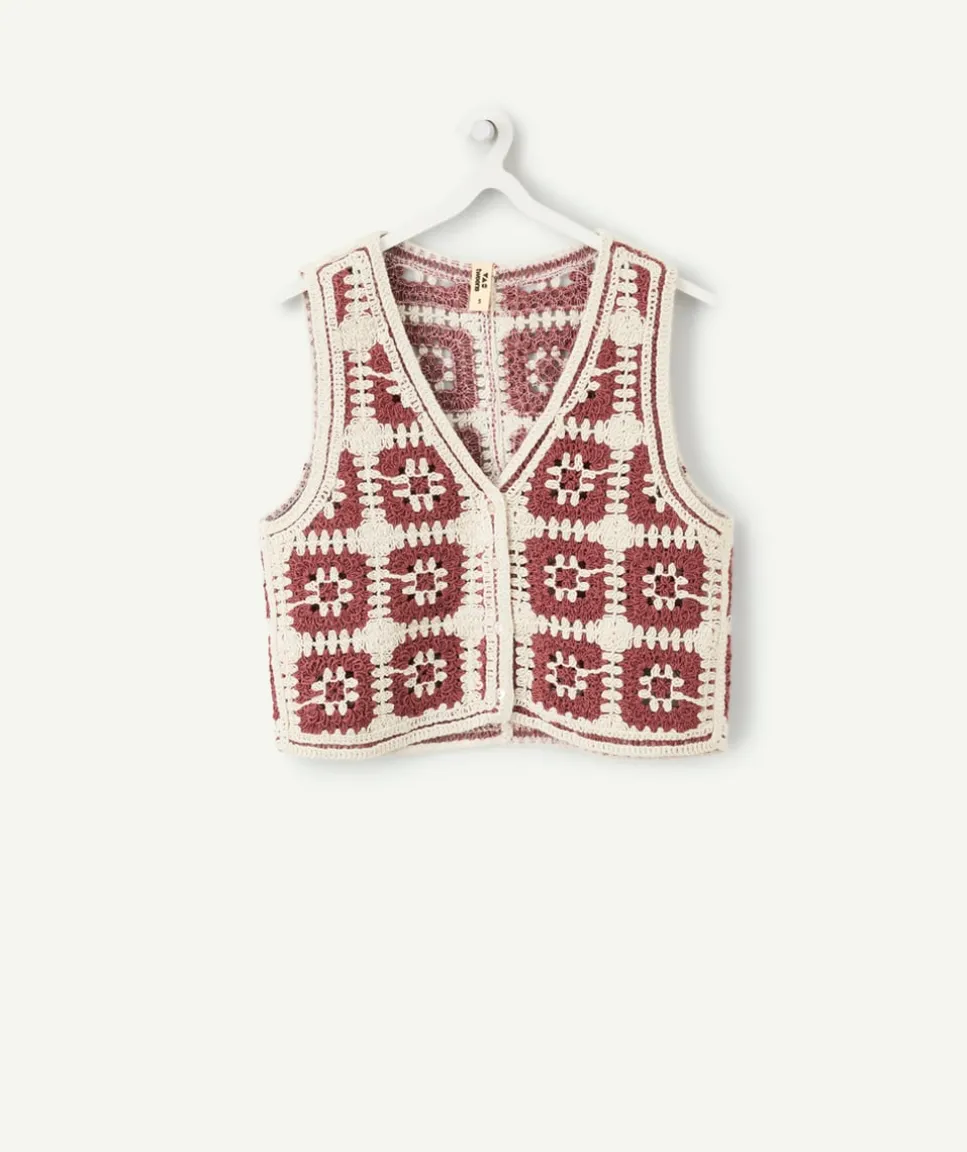 Gilet sans manches crochet fille écru