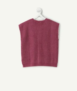 Gilet sans manches fille en tricot bordeaux