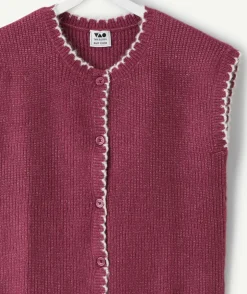 Gilet sans manches fille en tricot bordeaux