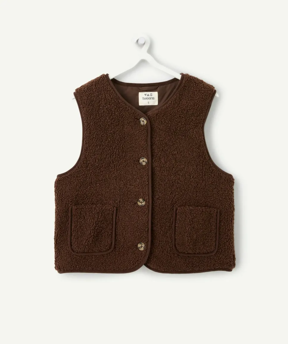 Gilet sans manches fille marron