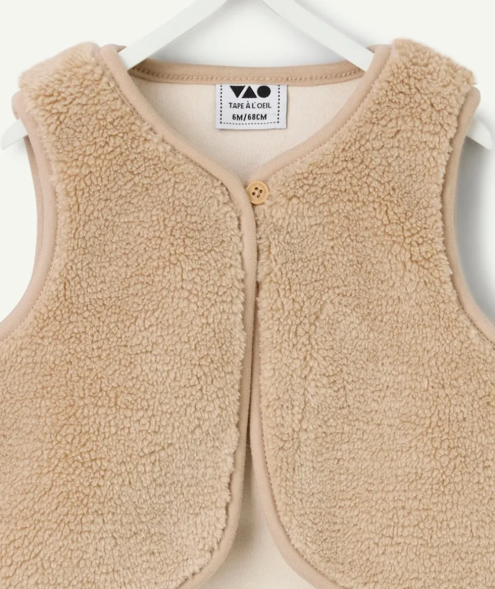 Gilet sans manches naissance garçon en sherpa beige