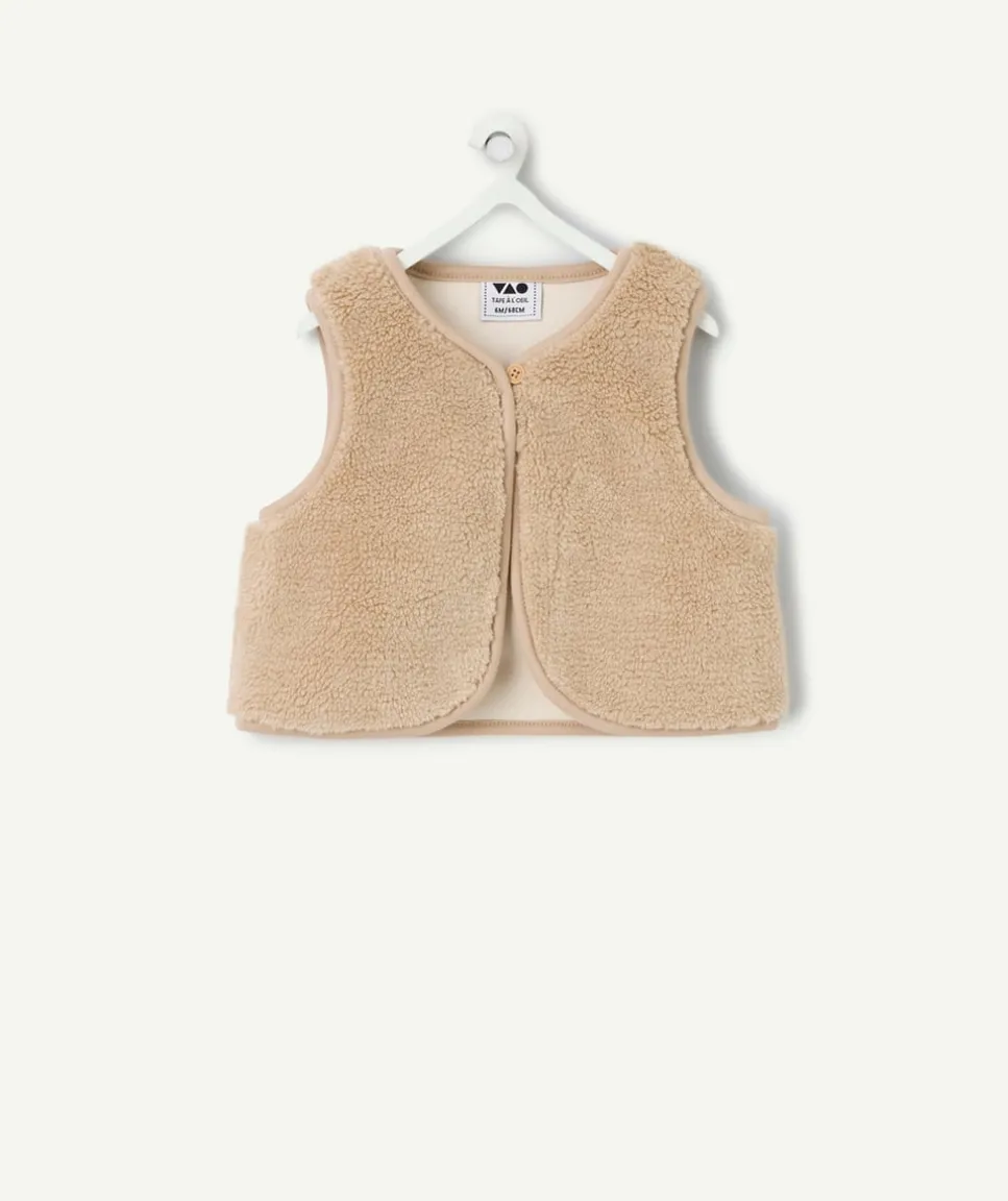 Gilet sans manches naissance garçon en sherpa beige