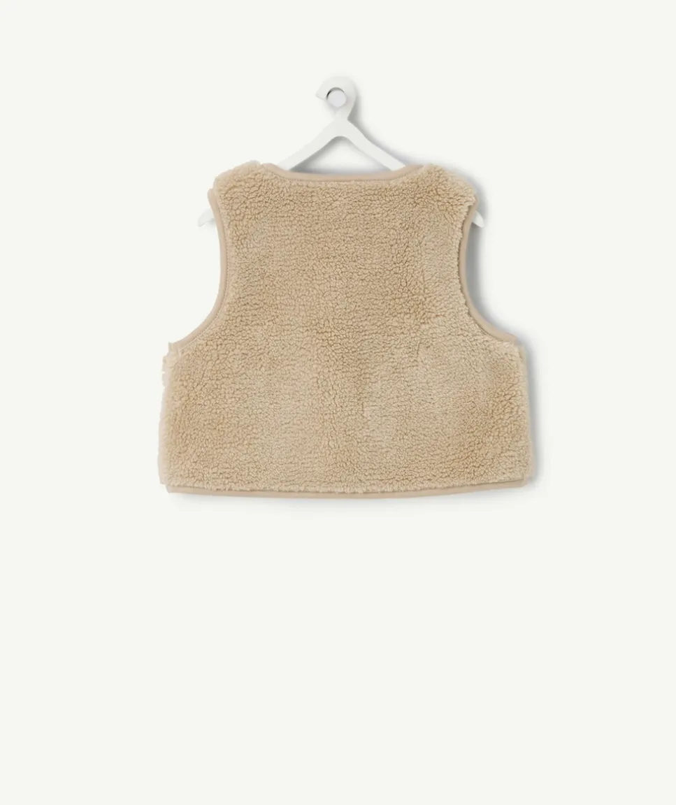 Gilet sans manches naissance garçon en sherpa beige