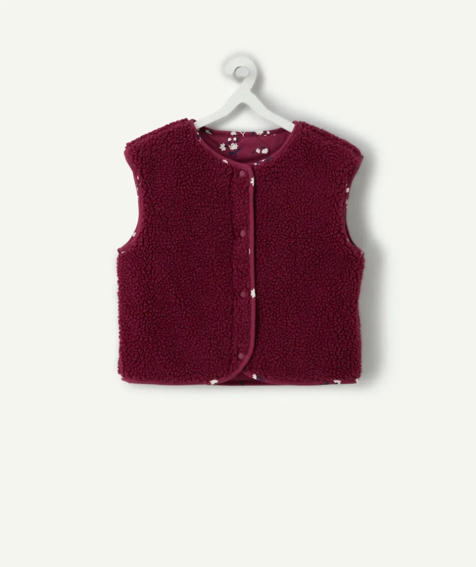 Gilet sherpa sans manches fille bordeaux réversible