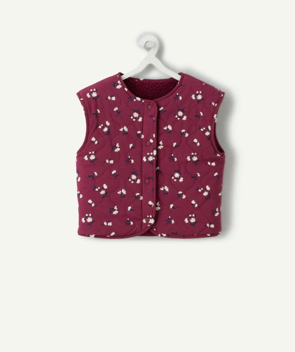 Gilet sherpa sans manches fille bordeaux réversible